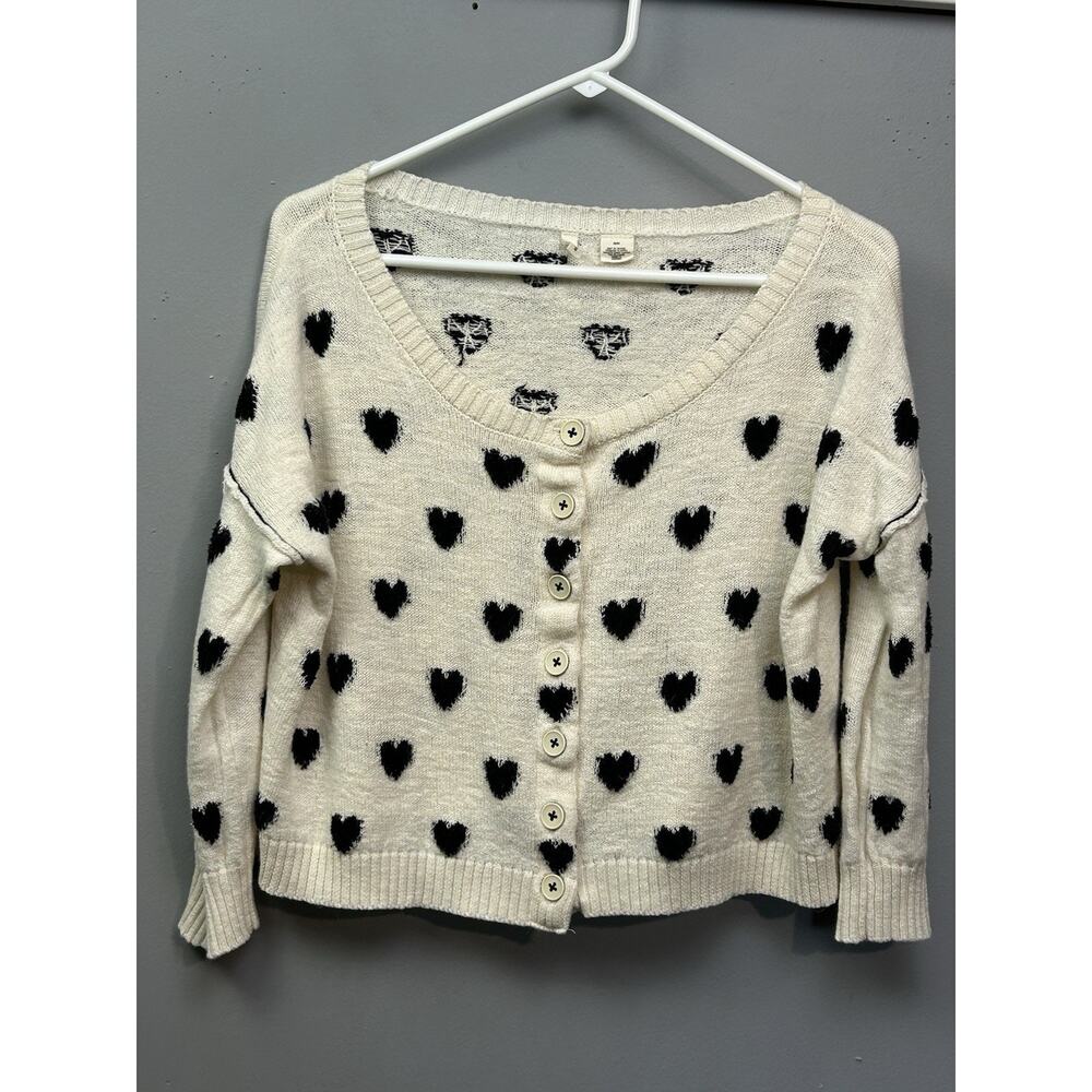 Moth Heart Intarsia Cardigan Sweater Womens Medium Alpaca Cream Black Button